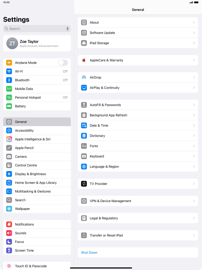 Press Transfer or Reset iPad.