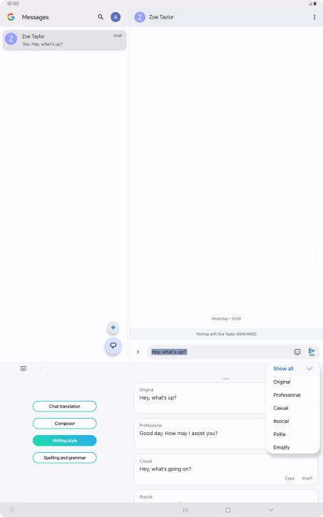 Press the required style of writing.