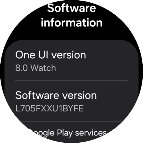 The software version of your smartwatch is displayed below Software version. The software version of your smartwatch is displayed below Software version.