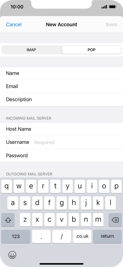 Press Username and key in the username for your email account.