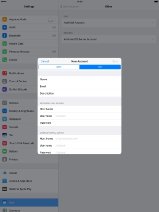 Press Username and key in the username for your email account.