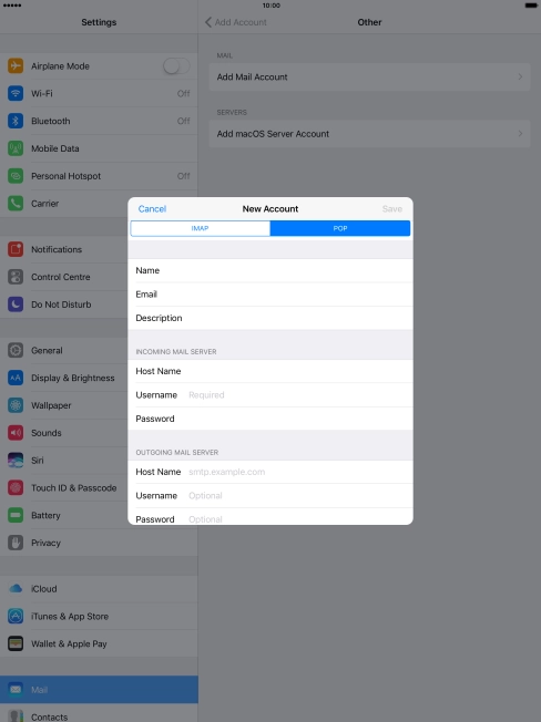 Press Username and key in the username for your email account.