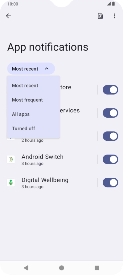 Press the required setting.
