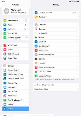 Press Location Services.