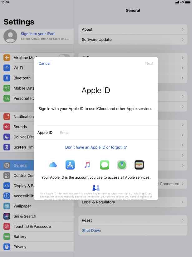 If you don t have an Apple ID, press Don't have an Apple ID or forgot it? and follow the instructions on the screen to create an Apple ID. If you don t have an Apple ID, press Don't have an Apple ID or forgot it? and follow the instructions on the screen to create an Apple ID.