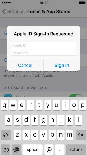 Press Apple ID and key in the username for your Apple ID.