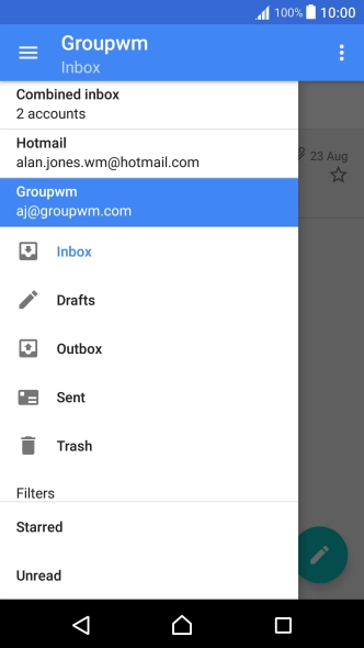 Press the required email account. Press the required email account.