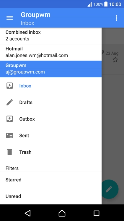 Press the required email account. Press the required email account.