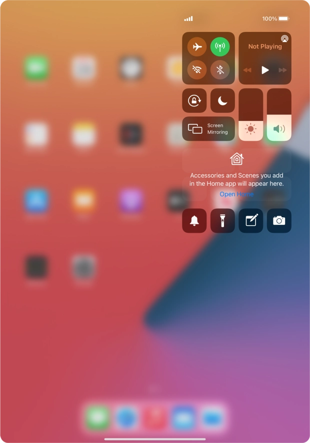 Press the required function to open an application or turn the function on or off.