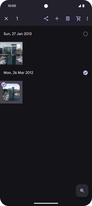 Press the required pictures or video clips to select them.