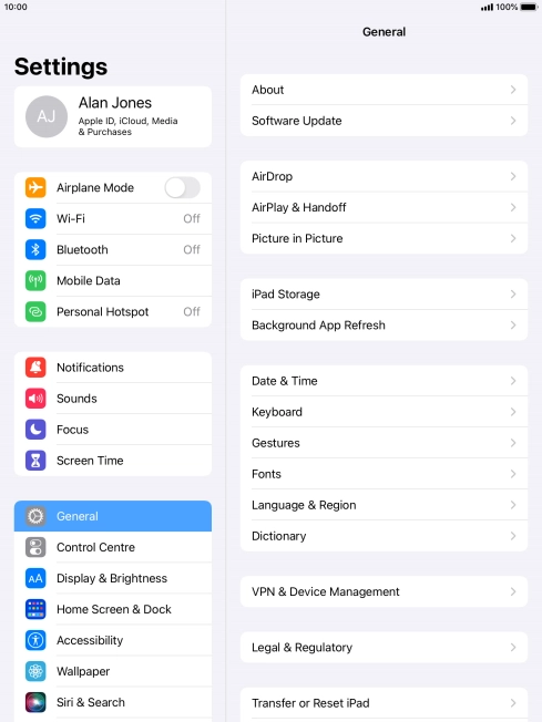 Press Software Update. If a new software version is available, it's displayed. Follow the instructions on the screen to update the tablet software.