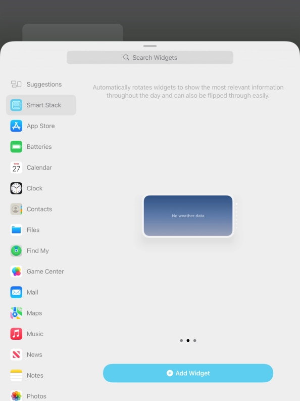 Slide your finger right or left on the screen to select the required widget size.