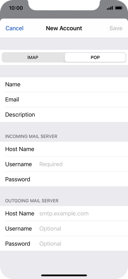 Press Username and key in the username for your email account.