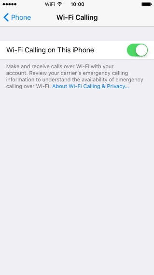 When Wi-Fi calling is active, the text 