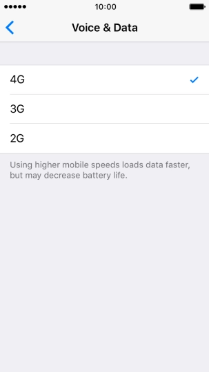 Press the required network mode.