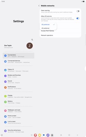 Press the required network mode.