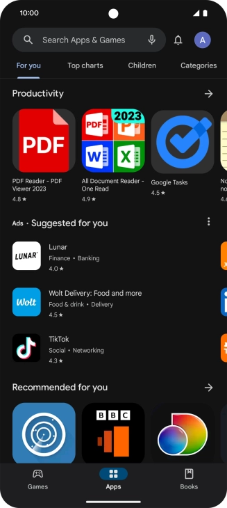 Press the search field.