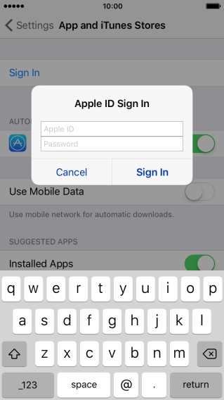 Press Apple ID and key in the username for your Apple ID.