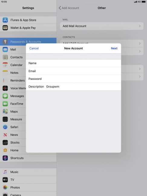 Press Description and key in the required name.