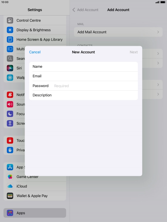 Press Password and key in the password for your email account.