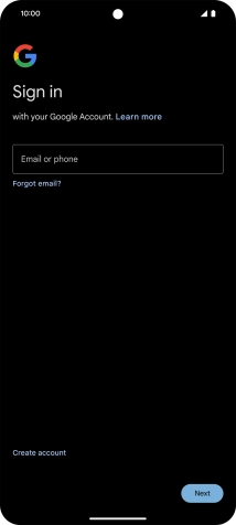 If you don't have a Google account, press Create account and follow the instructions on the screen to create an account.