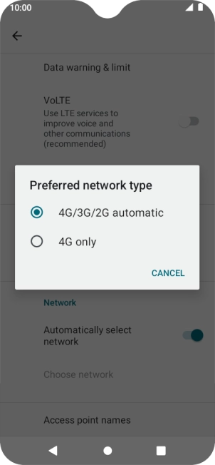 Press the required network mode.