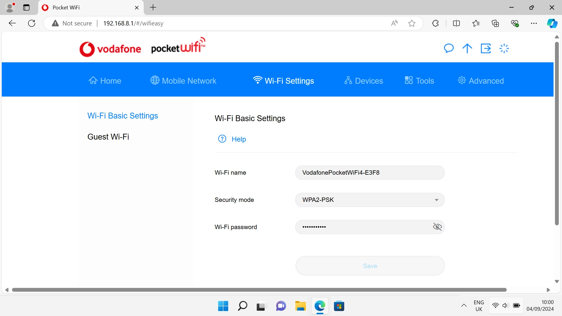 In Wi-Fi Settings, you can change the name and password for your Wi-Fi hotspot.