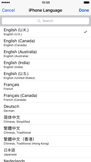 Press Done and follow the instructions on the screen to change to the selected language.