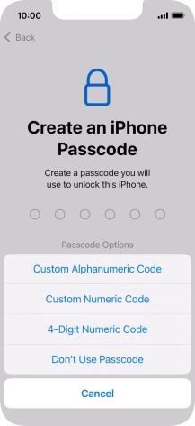 Follow the instructions on the screen to turn on use of phone lock code or press Don't Use Passcode.