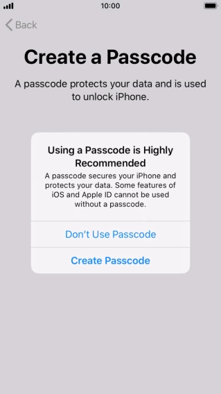 If you turn off the function, press Don't Use Passcode.