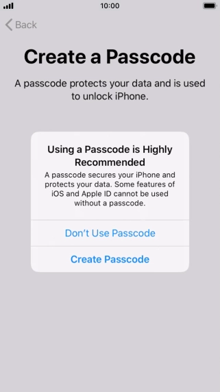 If you turn off the function, press Don't Use Passcode.