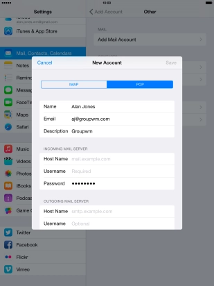 Press Host Name and key in the name your email provider's incoming server.