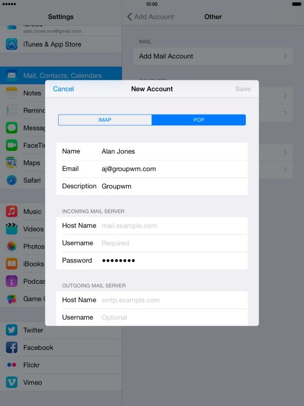 Press Host Name and key in the name your email provider's incoming server.