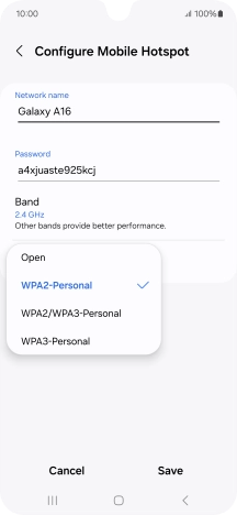 Press WPA3-Personal to password protect your Wi-Fi hotspot.