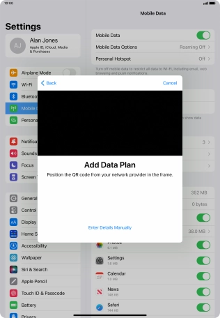 Place the QR code you've received inside the tablet camera frame to scan the code.