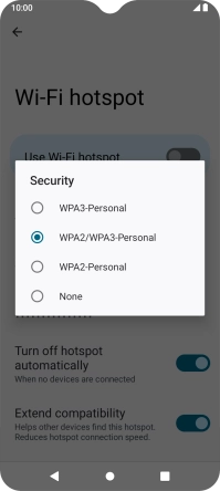 Press WPA3-Personal to password protect your Wi-Fi hotspot.