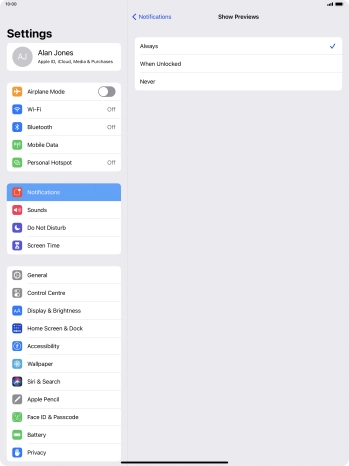 To select notification preview on the lock screen, press Always.