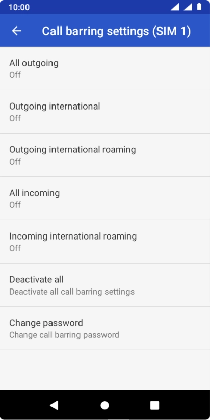 Press the required barring type.