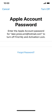 Key in the password for your Apple ID and press Turn Off. Wait a moment while the factory default settings are restored. Follow the instructions on the screen to set up your phone and prepare it for use.
