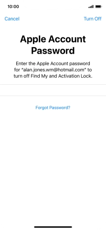 Key in the password for your Apple ID and press Turn Off. Wait a moment while the factory default settings are restored. Follow the instructions on the screen to set up your phone and prepare it for use.