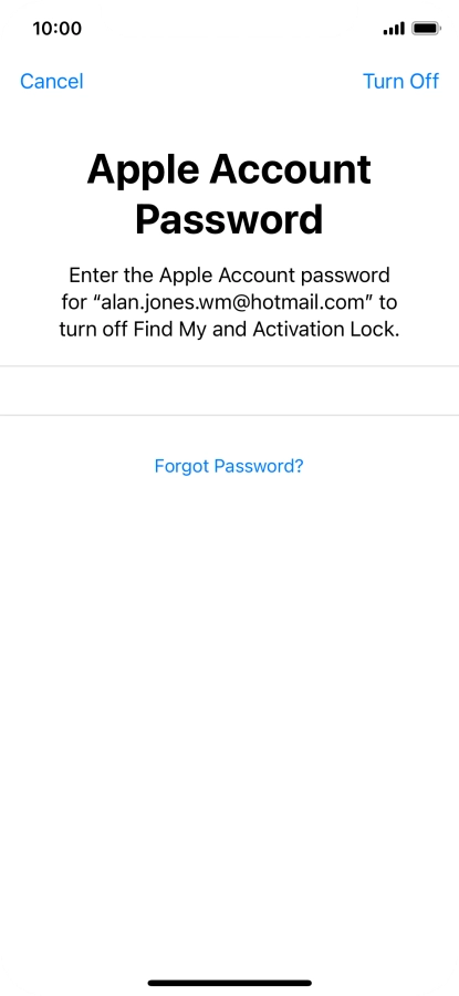 Key in the password for your Apple ID and press Turn Off. Wait a moment while the factory default settings are restored. Follow the instructions on the screen to set up your phone and prepare it for use.
