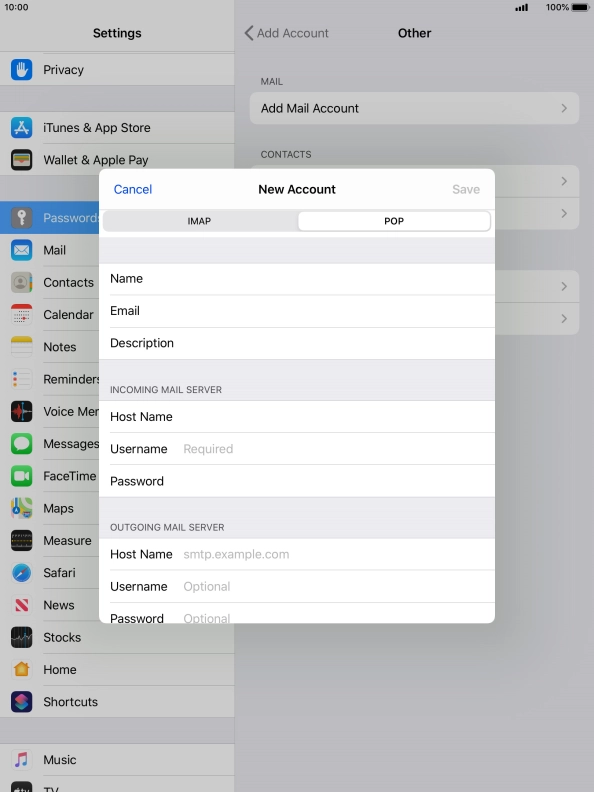 Press Username and key in the username for your email account. Press Username and key in the username for your email account.