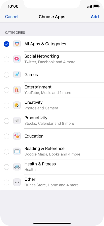 Press the required categories.