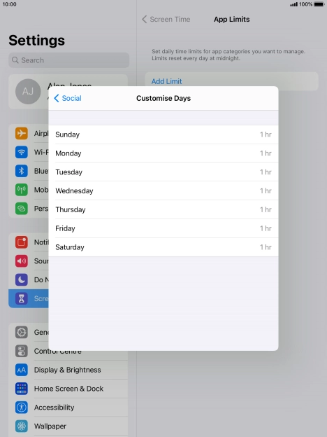 Press the required days.