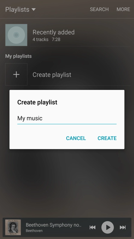 Key in a name for the playlist and press CREATE.