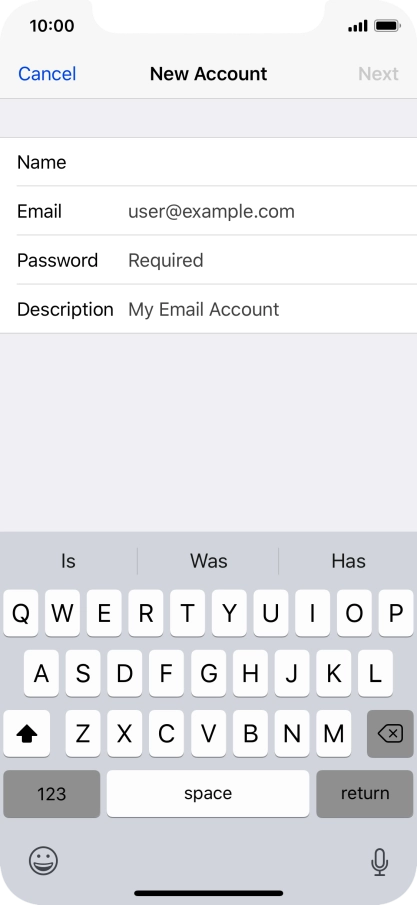 Press Email and key in your email address.