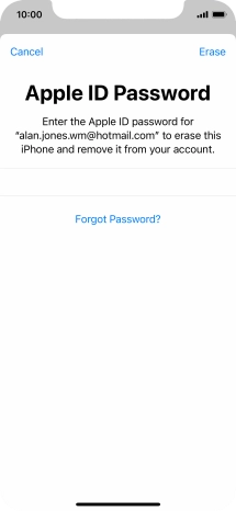 Key in the password for your Apple ID and press Erase. Wait a moment while the factory default settings are restored. Follow the instructions on the screen to set up your phone and prepare it for use.