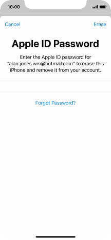 Key in the password for your Apple ID and press Erase. Wait a moment while the factory default settings are restored. Follow the instructions on the screen to set up your phone and prepare it for use.