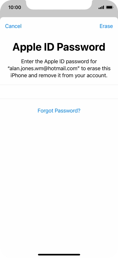 Key in the password for your Apple ID and press Erase. Wait a moment while the factory default settings are restored. Follow the instructions on the screen to set up your phone and prepare it for use.