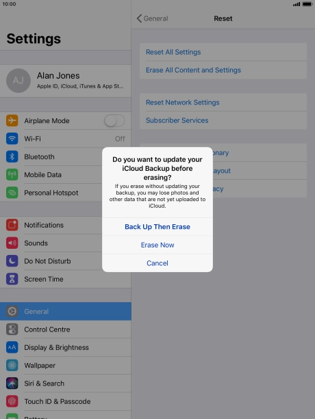 Press the required setting. Press the required setting.